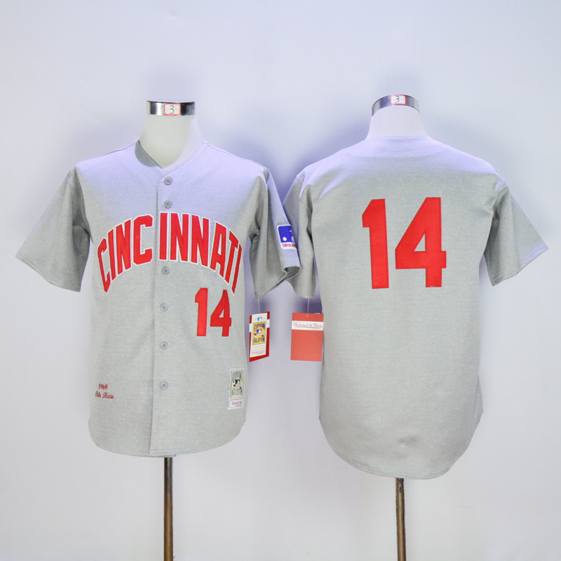 Men MLB Cincinnati Reds #14 Rose Grey throwback 1969 jerseys